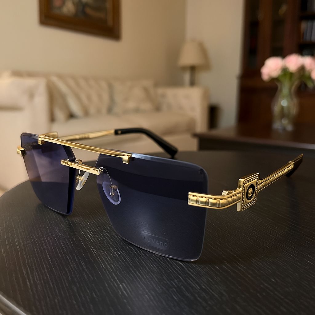 Meeran Royal sunglasses with blue gradient lenses and a Brown/gold frame, featuring UV protection